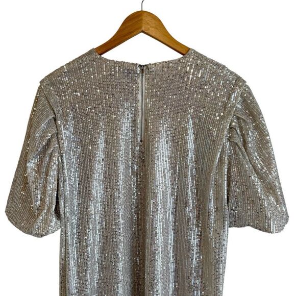 LILI SIDONIO by Molly Bracken Silver and Cream Sequin Balloon Sleeve Mini Dress - Picture 3 of 8